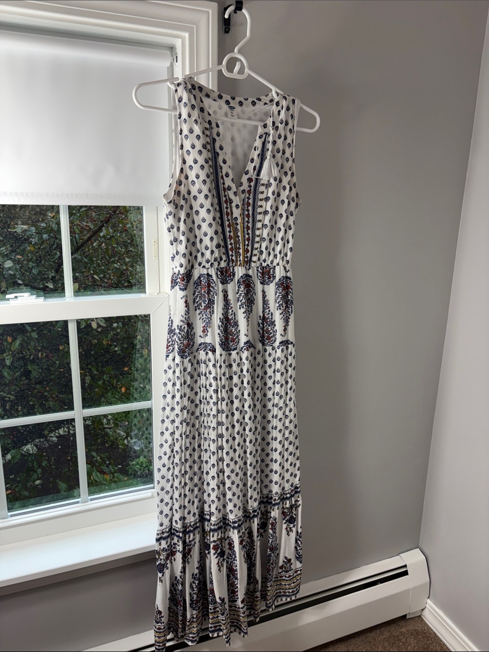 Old Navy White Maxi Dress with Navy and Rust Paisley
